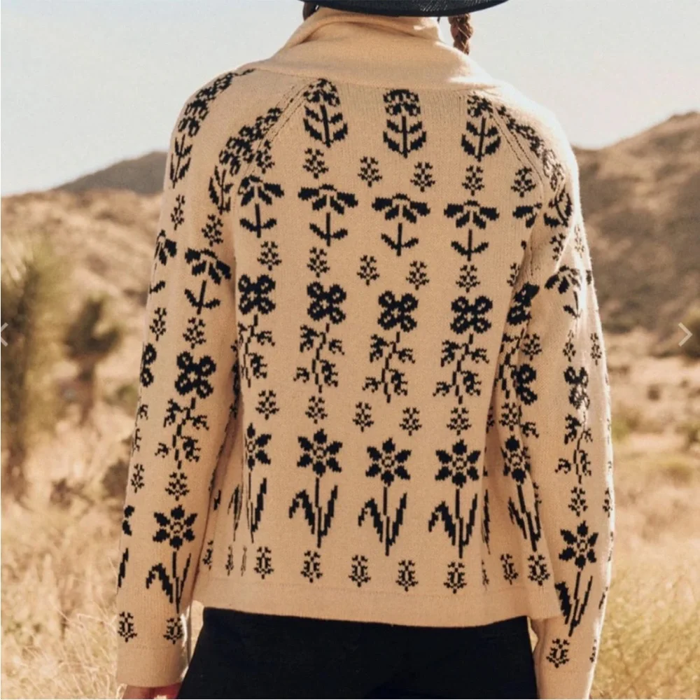 The Great. Garden Lodge Cardigan Sweater in Black and Cream Floral. Size 1. - Picture 2 of 9